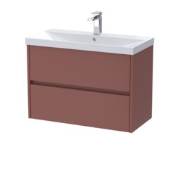 Balterley Chartley Contemporary Wall Hung 2 Drawer Vanity Basin Unit, Thin-Edge Basin, 800mm, Smoked Red