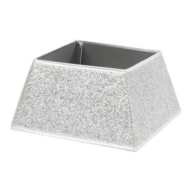 Square Glitter Christmas Tree Skirt Silver