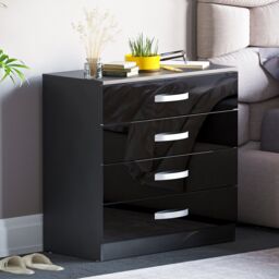 Vida Designs Hulio 4 Drawer Chest of Drawers High Gloss Bedroom Storage, Black