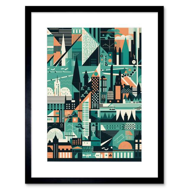 "Modern Abstract Geometric Dundee Cityscape Design 9x7"" Black Framed Wall Art Print"