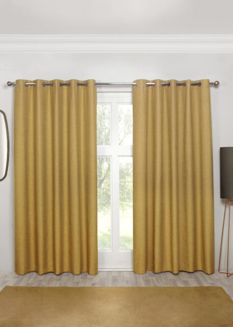 Cosmos - 100% Blackout Thermal Self-Lined Curtains - Eyelet - 100% Polyester (Gold, 66''x 90'' - 168cm x 229cm (Pair)) Yellow Yellow