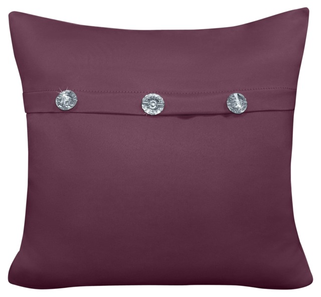 Mock Button Gem Stone Fashion Cushion - 43cm x 43cm Red Plum