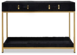 Interiors by Premier Hair on Hide Console Table, Black Modern Console Table with 2 Drawer Storage, Luxe Design with Gold Frame Black