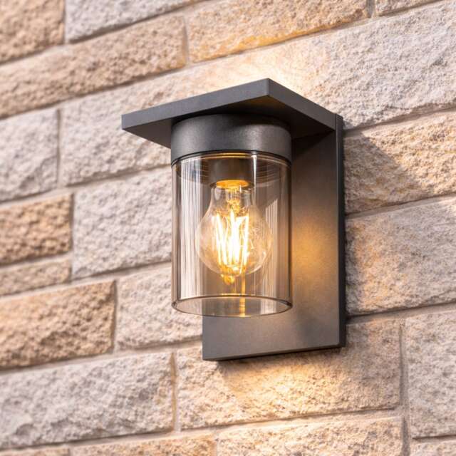 CGC Avery Anthracite Outdoor Wall Light E27 Lantern with Smoked Diffuser IP54 Multi Grey / silver