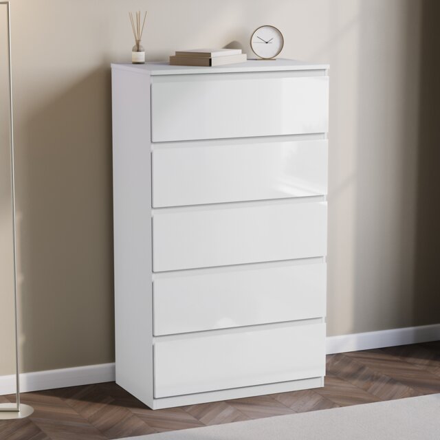 Vida Designs Glinton 5 Drawer Chest of Drawers Bedroom Storage, 100% FSC, White