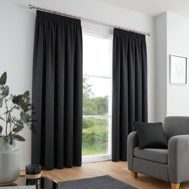 Fusion Galaxy Pencil Pleat Curtains Black