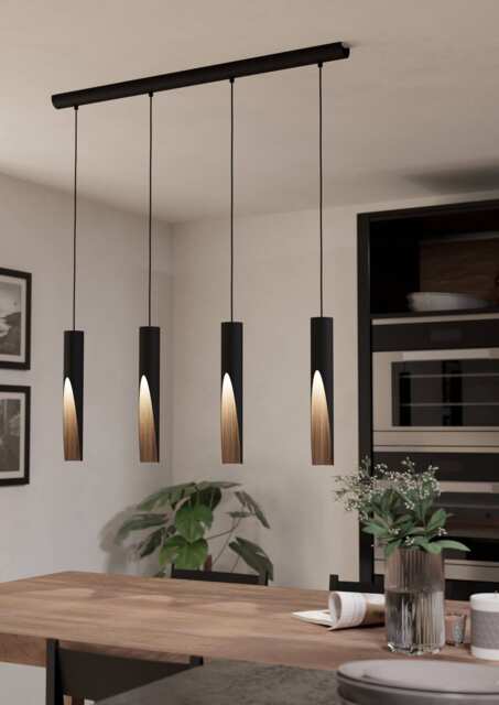 EGLO Barbotto Modern Industrial 4 Pendant Light WBS Black