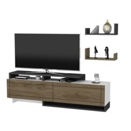 Decorotika Tamy TV Unit with Two Cabinets and Wall Mounted Shelves