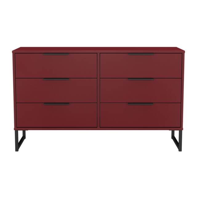 Beijing 6 Drawer Wide Chest of Drawers in Red Matt (Ready Assembled) Red Red Matt