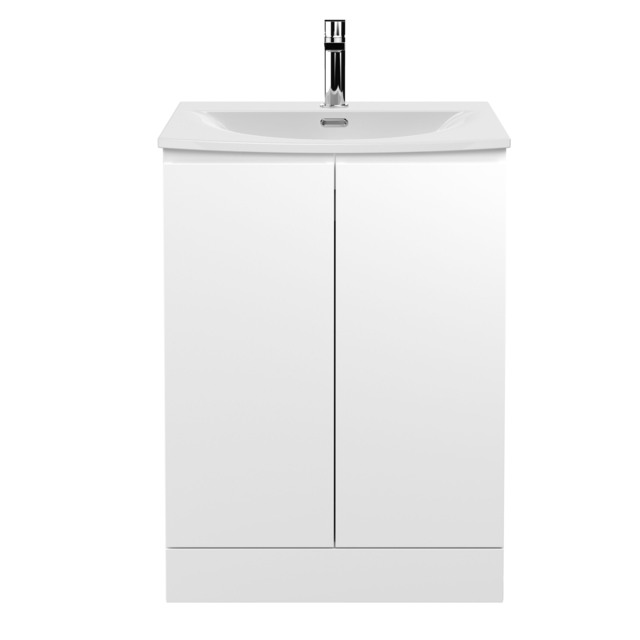Balterley Mavesyn Contemporary 2 Door Floor Standing Vanity Unit with Curved Basin, Satin White, 600mm