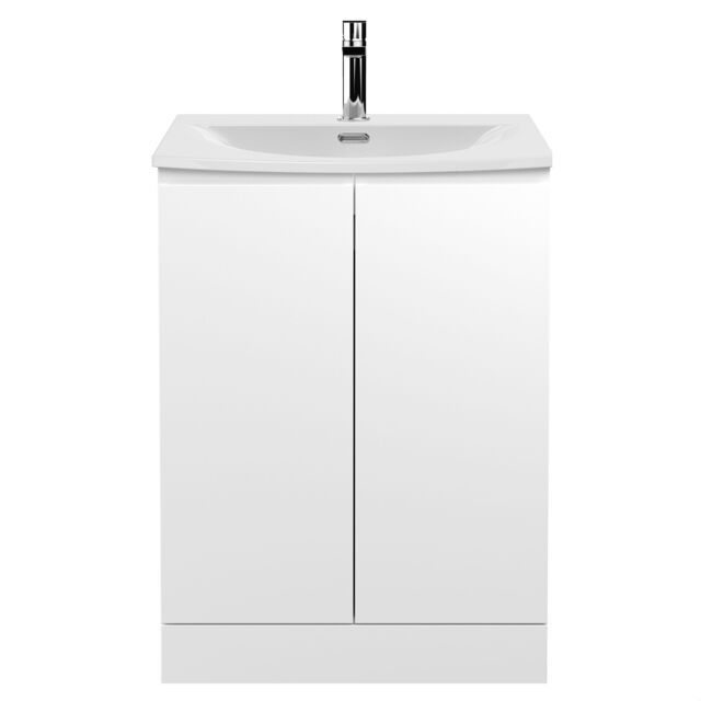 Balterley Mavesyn Contemporary 2 Door Floor Standing Vanity Unit with Curved Basin, Satin White, 600mm