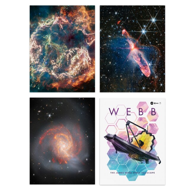 Set of 4 NASA James Webb Space Telescope Clash of Titans Cassiopeia Stars Wall Art Prints Set 12x16 Inch