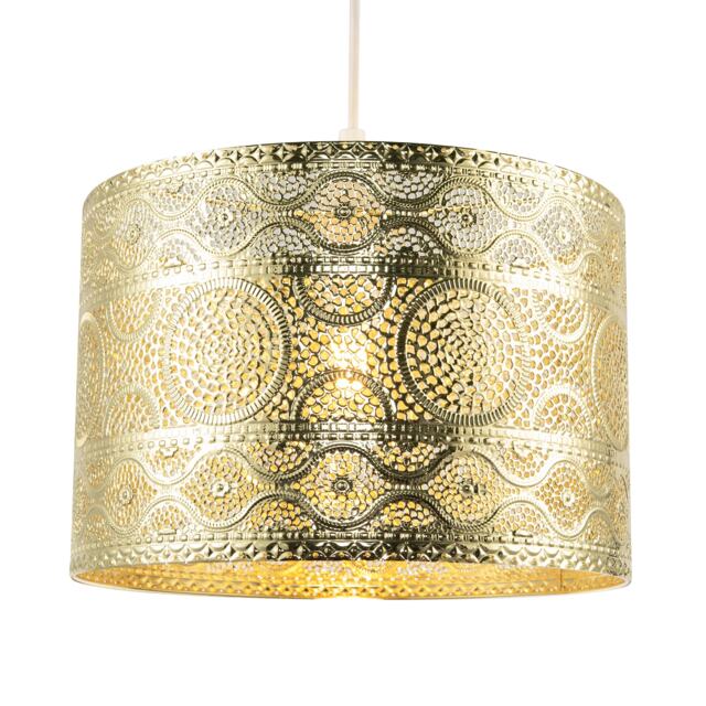 Ornate Moroccan Designed Pendant Shade with Wavy Lines and Circles Gold Gold 1