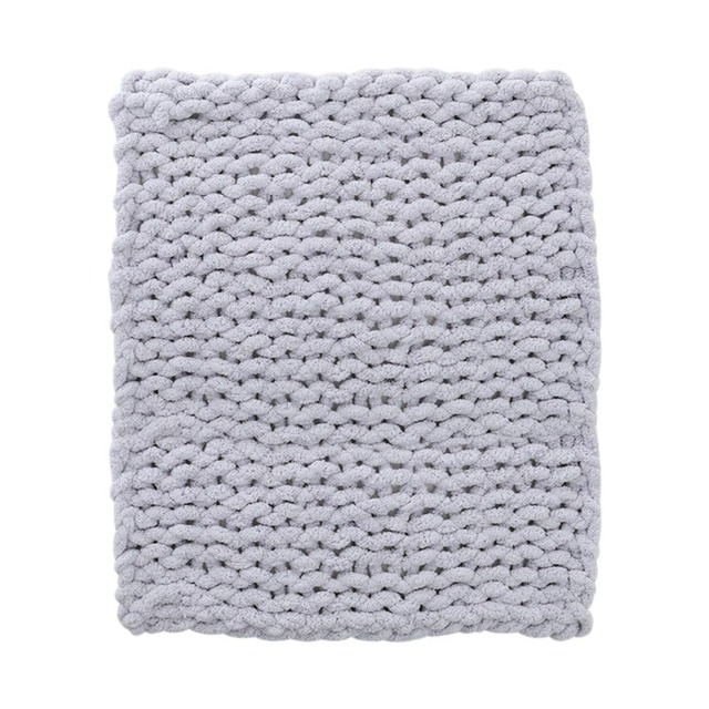 Living and Home Hand-Woven Chenille Blanket for Couch - Grey White