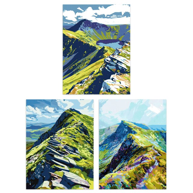 Set of 3 Lake District Helvellyn Mountain Range Living Room A4 Size Wall Art Prints Pack