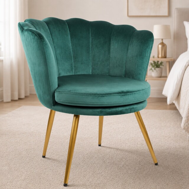FLORA Petal Chair Velvet Upholstered Fabric - Green Green Green One Size
