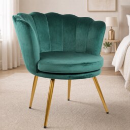 FLORA Petal Chair Velvet Upholstered Fabric - Green Green Green One Size