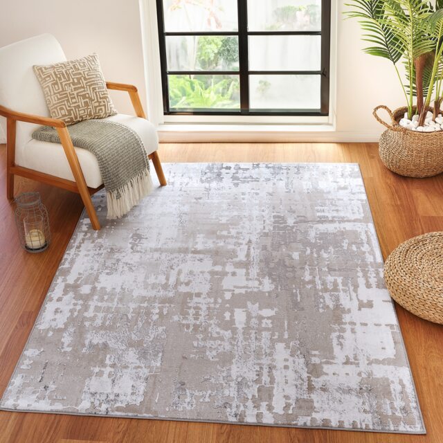 LIVABLISS Lustro-Abstract Modern Marble Rug 160 x 220 cm Beige Grey Off-White