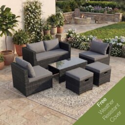 Garden Vida Islay 6 Seater Rattan Outdoor Garden Set with Rainproof Cover, Black