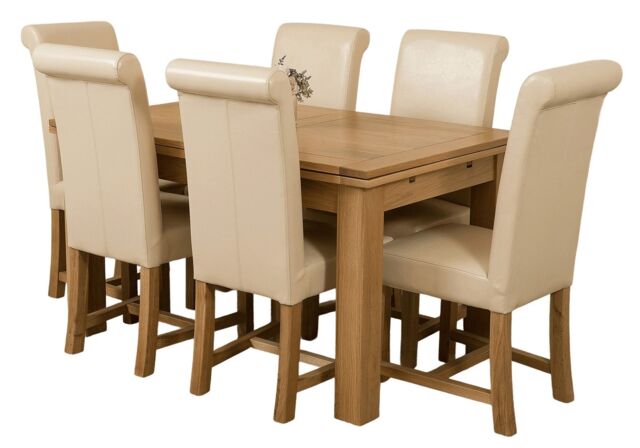 Richmond 140-220cm Oak Extending Dining Table & 6 Washington Leather Chairs Cream Cream