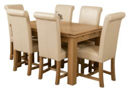 Richmond 140-220cm Oak Extending Dining Table & 6 Washington Leather Chairs Cream Cream