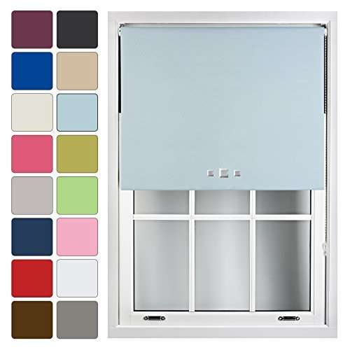 FURNISHED Blackout Roller Blinds with Triple Square Eyelets Cut to Size Easy Fit Window Shade Blue Duck Egg Blue (W) 150cm x (L) 210cm
