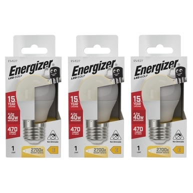 Energizer LED Golf Ball E27 470lm 4.2W 2700K (Warm White) Light Bulb - Pack of 3