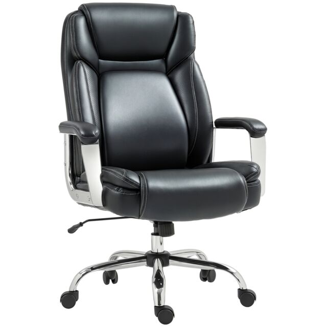 HOMCOM Faux Leather Desk Chair with Adjustable Height, 227kg 500LBS, Black