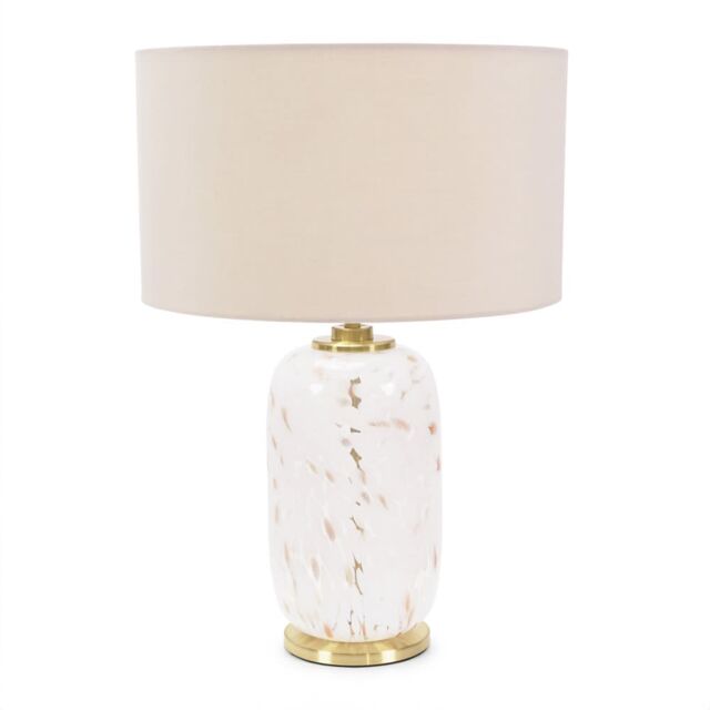 ValueLights India Cream Shade on Rounded White Confetti Glass Table Lamp and Bulb