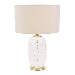 ValueLights India Cream Shade on Rounded White Confetti Glass Table Lamp and Bulb