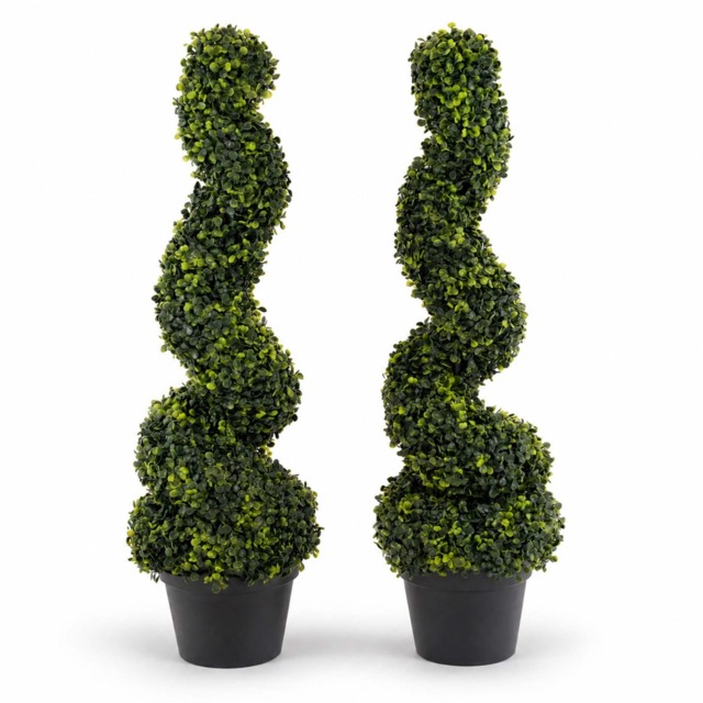 Set of 2 Artificial Topiary Boxwood Spiral Trees 80cm Indoor Outdoor Decoration Green