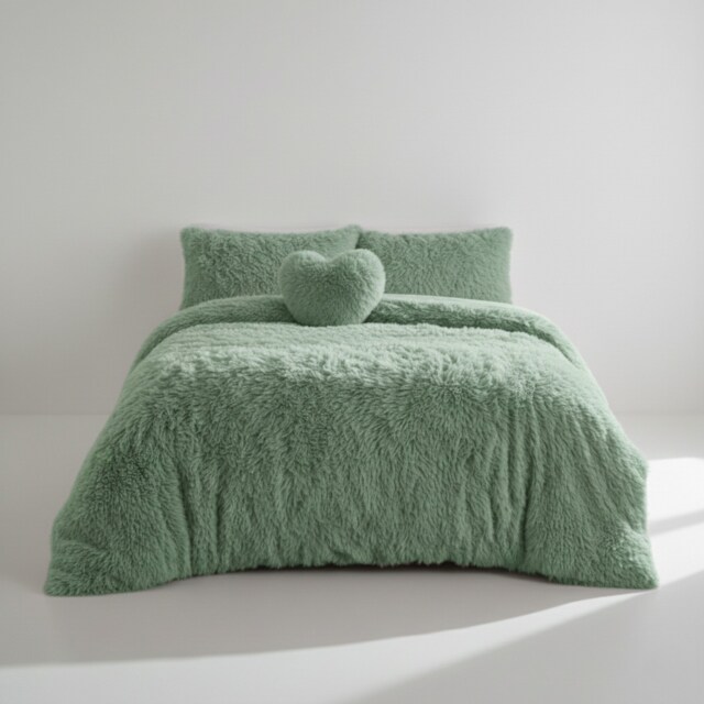 Super Fluffy Duvet Cover Ultra Soft, Cloud-Like Comfort Snug Sleep Green Single