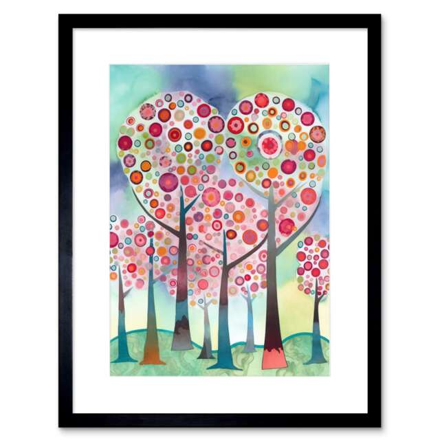 "Kandinsky Trees Blooming Spring Folk Art 9x7"" Black Framed Wall Art Print"