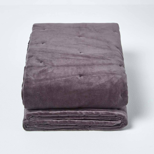Homescapes Dark Grey Velvet Quilted Throw - 150 x 200 cm Grey 1