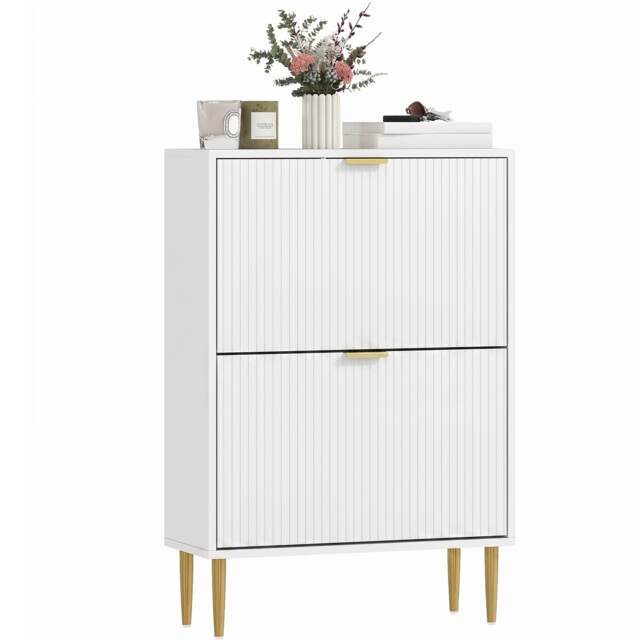 HOMCOM Slim Shoe Storage Cabinet with 2 Flip Drawers for Hallway, White