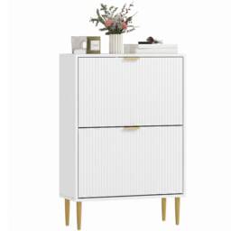 HOMCOM Slim Shoe Storage Cabinet with 2 Flip Drawers for Hallway, White
