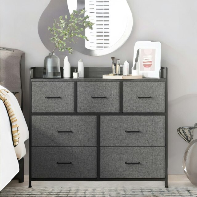 Industrial Bedroom Chest With 7 Fabric Drawers Slate Grey Grey