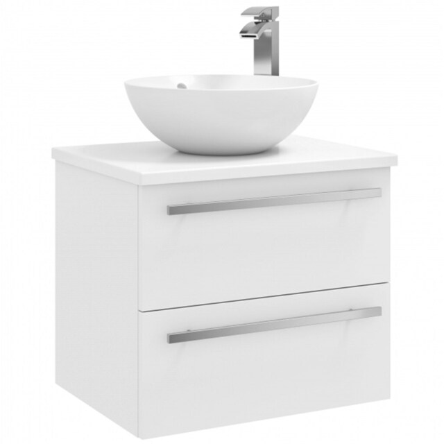 Bathroom 2-Drawer Wall Hung Vanity Unit with Sit-On Basin and Worktop 600mm Wide - White - Brassware Not Included White White 1