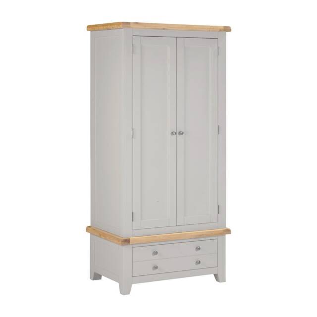 Windsor 2 Door 1 Drawer Wardrobe - L56 x W90 x H190 cm - Pebble Grey - Oak