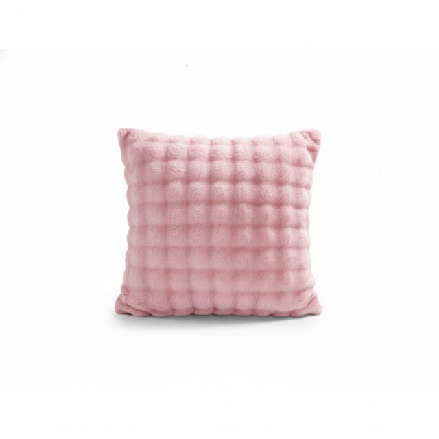 Square Teddy Design Cushion Cover Soft Plush Decorative Cushion Case Pink