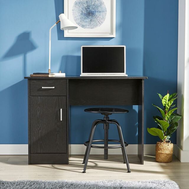 Computer Desk 1 Drawer 1 Door Compact Workstation Home Office Table Black