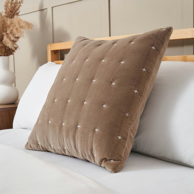 BHS Cross Stitch Quilted Cushion, Taupe
