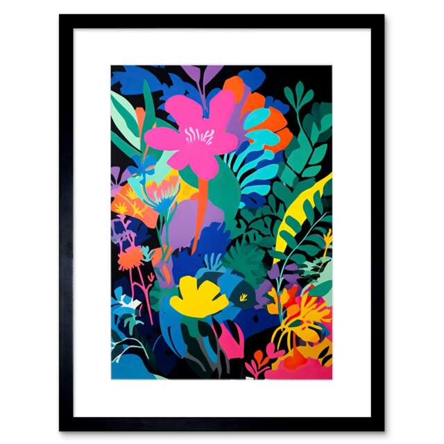 "Matisse Style Bright Floral Landscape Painting 9x7"" Black Framed Wall Art Print"