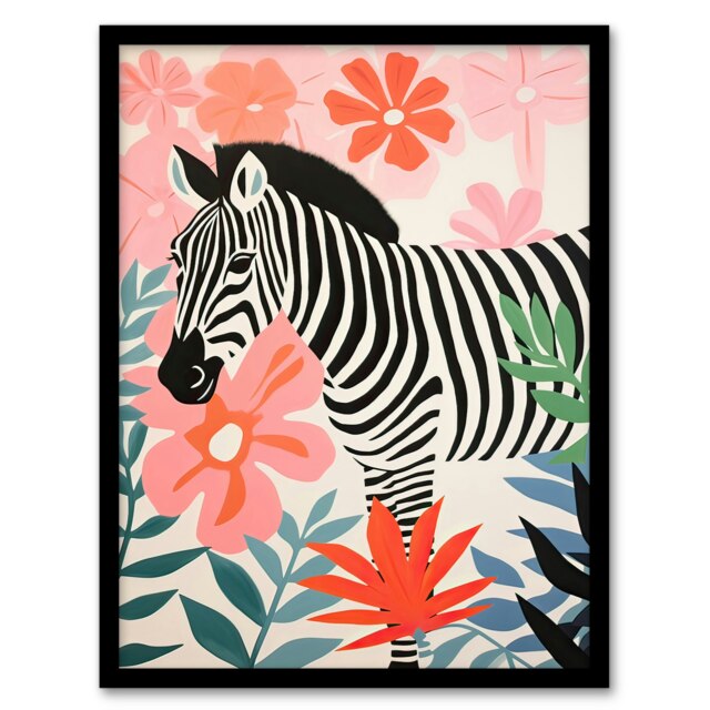 Unsuccessful Camouflage Zebra Pastel Colour Pink Black Framed Wall Art Print A4