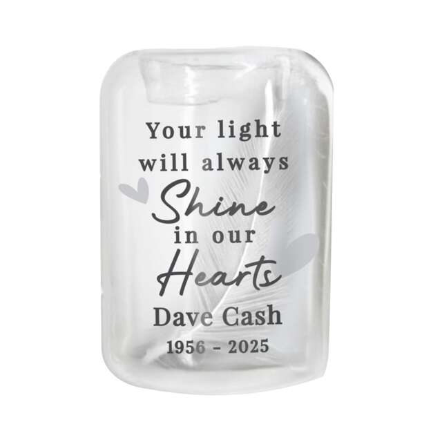 Personalised In Our Hearts Memorial Feather Tealight Holder Clear