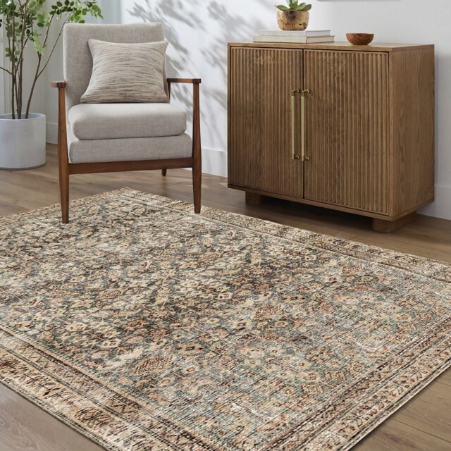 LIVABLISS Galey Alix Collins Avenue-Vintage Traditional Vintage Boho Fringe Rug 157 x 213 cm Green Brown Beige