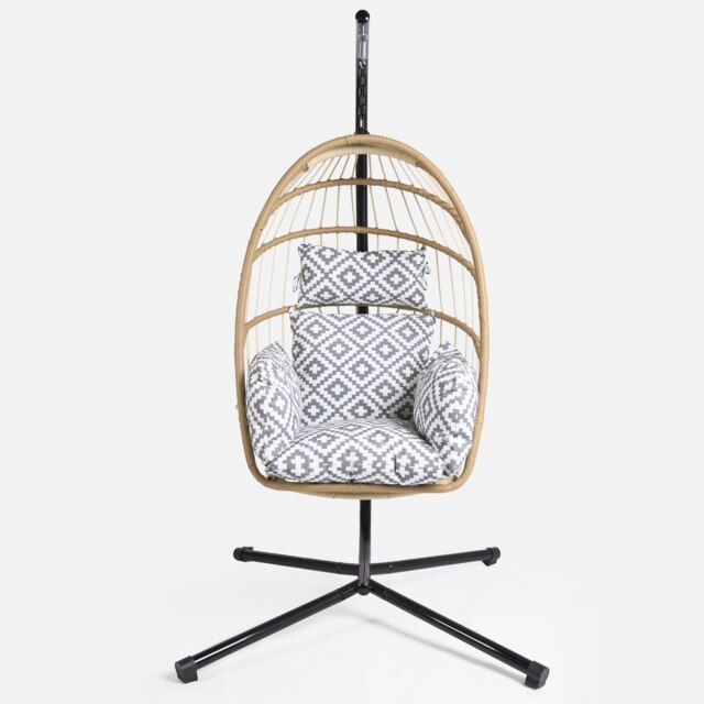 OHS Geometric Outdoor Garden Patio Deck Water Resistant Large Egg Chair Plump Cushion Headrest Pillow Grey 66 x 90cm