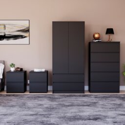 Vida Designs Denver 4 Piece Bedroom Set (2 Drawer Large Bedside Chest x2, 5 Drawer Chest, 2 Door 2 Drawer Wardrobe), Black Green Green 4