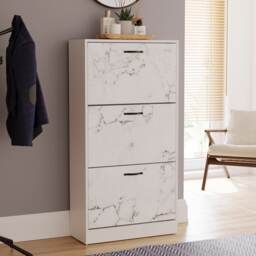 Vida Designs 3 Drawer Shoe Cabinet Shoe Rack Storage Cupboard, White Marble