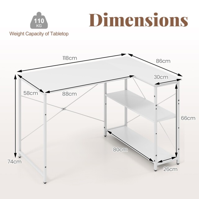 COSTWAY L-shaped Computer Desk Reversible Corner Desk White